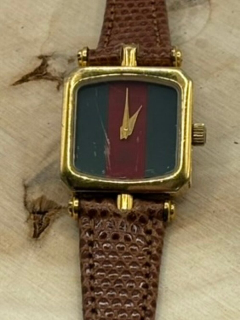 Vintage Gucci 4.84 Sherry Line Square Tank Ladies Watch Gold Plated Red Green